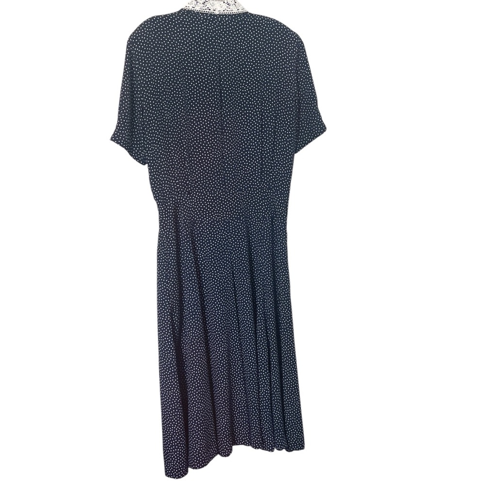 Liz Claiborne Vintage 90’s Navy & White Swiss Dot Maxi Dress  Lace Collar Sz 14P - Picture 2 of 4